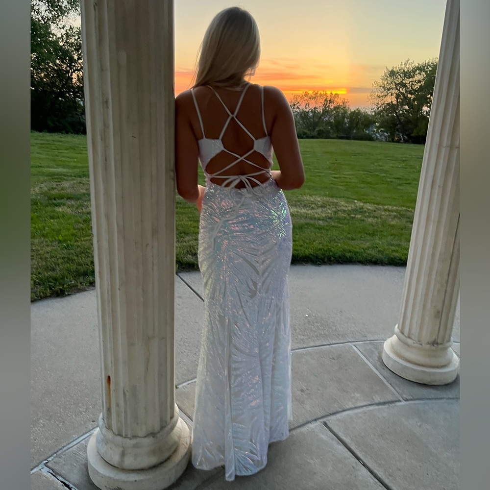 Morgan & Co Iridescent White Formal Dress